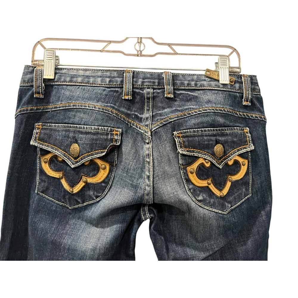 ReRock Express Embellished Embroidered Dark Wash Denim Jeans Size 28 07RJ72 Blue